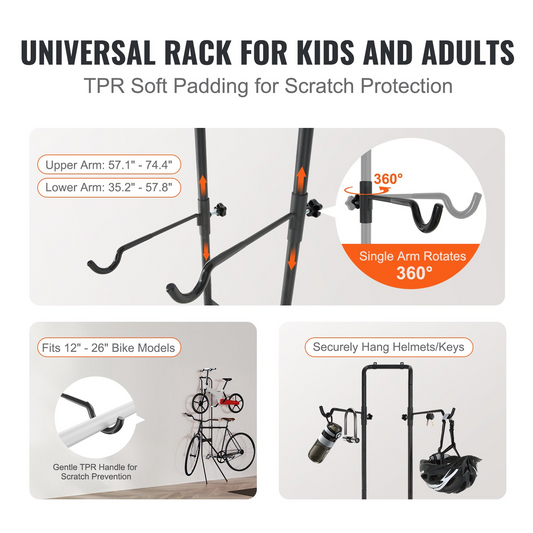 VEVOR 2-Bike Storage Rack, Free-Standing Adjustable Vertical Rack, 90 lbs, Black