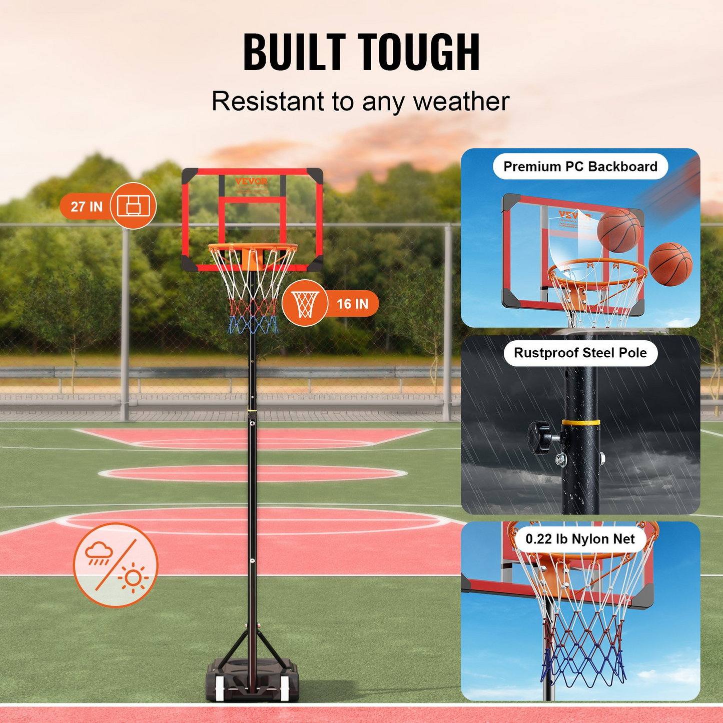 VEVOR Portable Basketball Hoop, 5-7 ft Adjustable Height with 28" Backboard