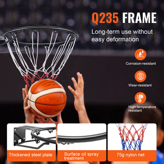 VEVOR 18" Wall-Mounted Basketball Rim, Heavy Duty Hoop with Net & Double Spring