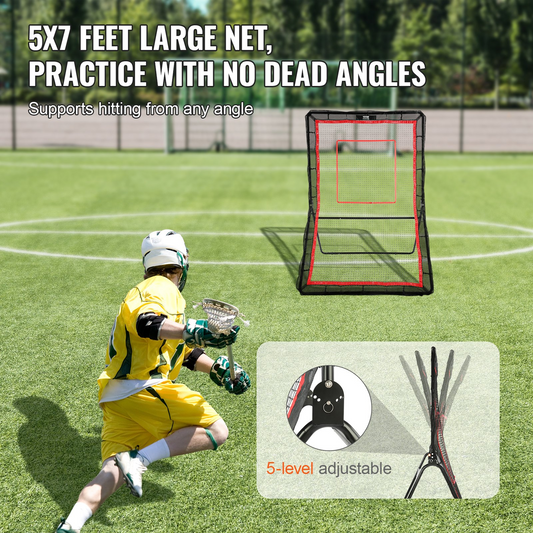 VEVOR 5x7 ft Lacrosse Rebounder, Adjustable Pitchback Training Net with Target