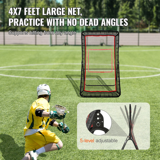 VEVOR 4x7 ft Lacrosse Rebounder, Adjustable Pitchback Training Net with Target