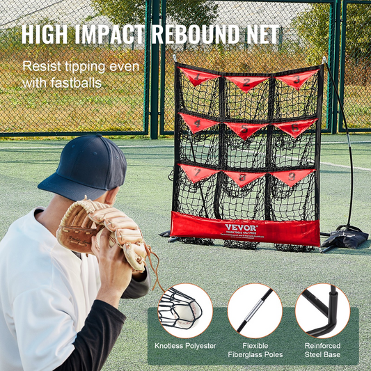 VEVOR 9-Hole Baseball Net, 36"x30" Portable Trainer with Strike Zone & Carry Bag