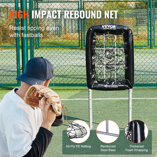VEVOR 9-Hole Baseball Net, Adjustable Trainer with Strike Zone & Stakes, 21"x29"