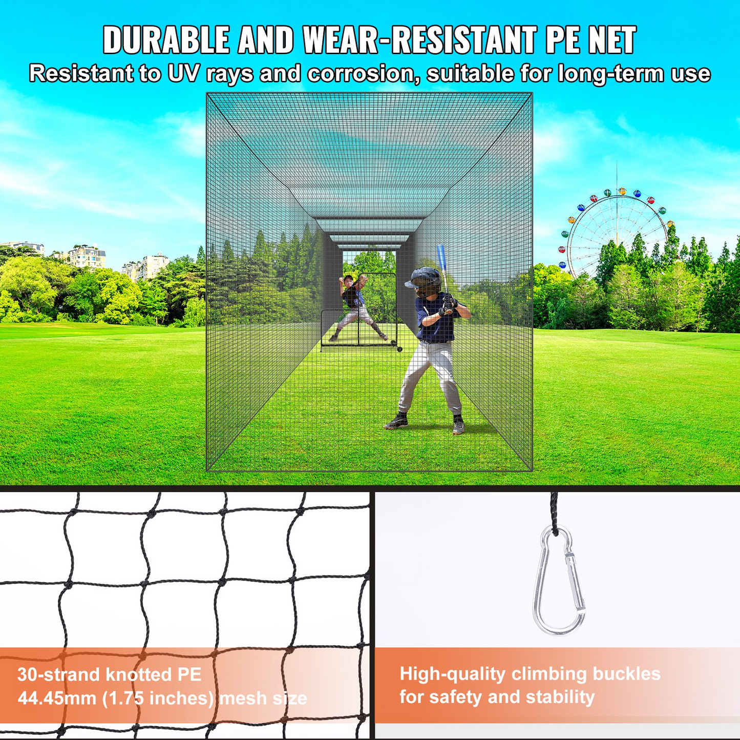 VEVOR 70FT Baseball Batting Net, Heavy Duty PE Practice Net with Door & Bag