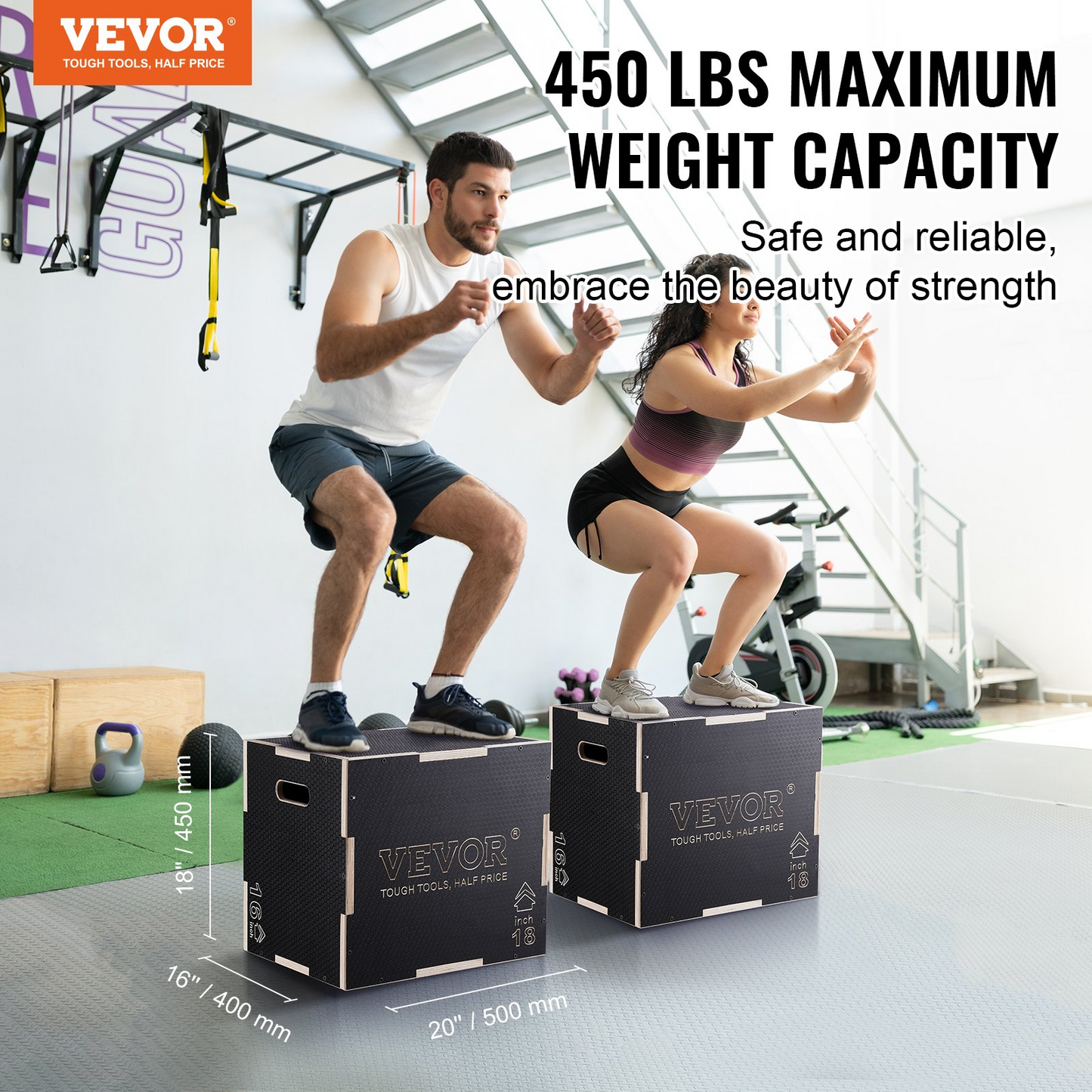VEVOR 3-in-1 Wooden Plyometric Jump Box, 20/18/16 Inch Anti-Slip Step Box, Black