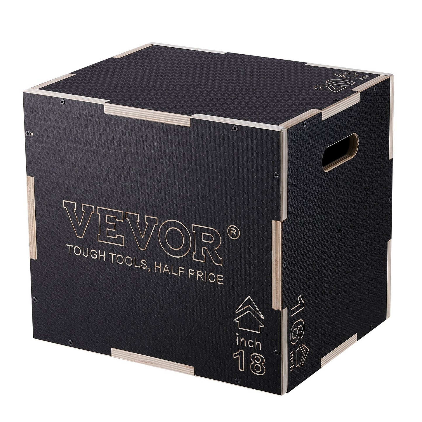 VEVOR 3-in-1 Wooden Plyometric Jump Box, 20/18/16 Inch Anti-Slip Step Box, Black