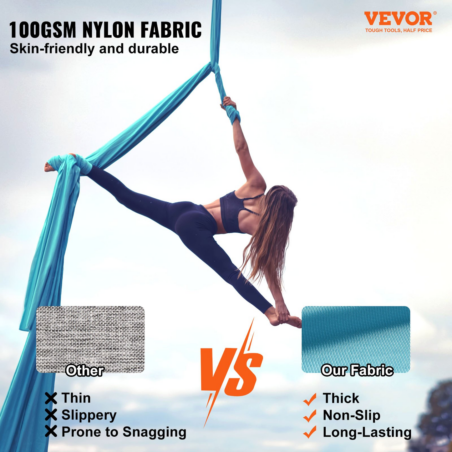 VEVOR 5.5-Yard Aerial Yoga Hammock & Swing Kit, 100gsm Nylon, Blue