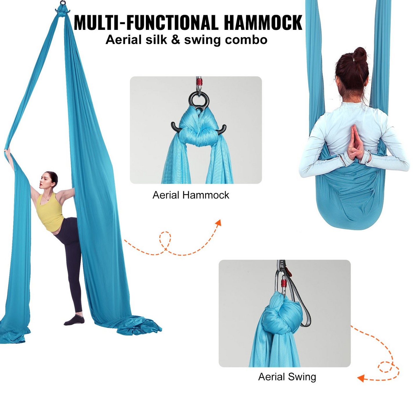VEVOR 5.5-Yard Aerial Yoga Hammock & Swing Kit, 100gsm Nylon, Blue