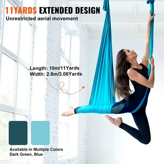 VEVOR Aerial Silk & Yoga Swing, 11 Yards with Rigging Kit, 100gsm Nylon, Blue