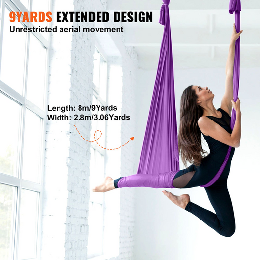VEVOR 8.7-Yard Aerial Silk Yoga Swing with Rigging Kit, 100gsm Nylon, Purple