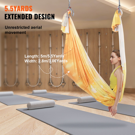 VEVOR 5.5-Yard Aerial Yoga Hammock & Swing Kit, 100gsm Nylon, Gold