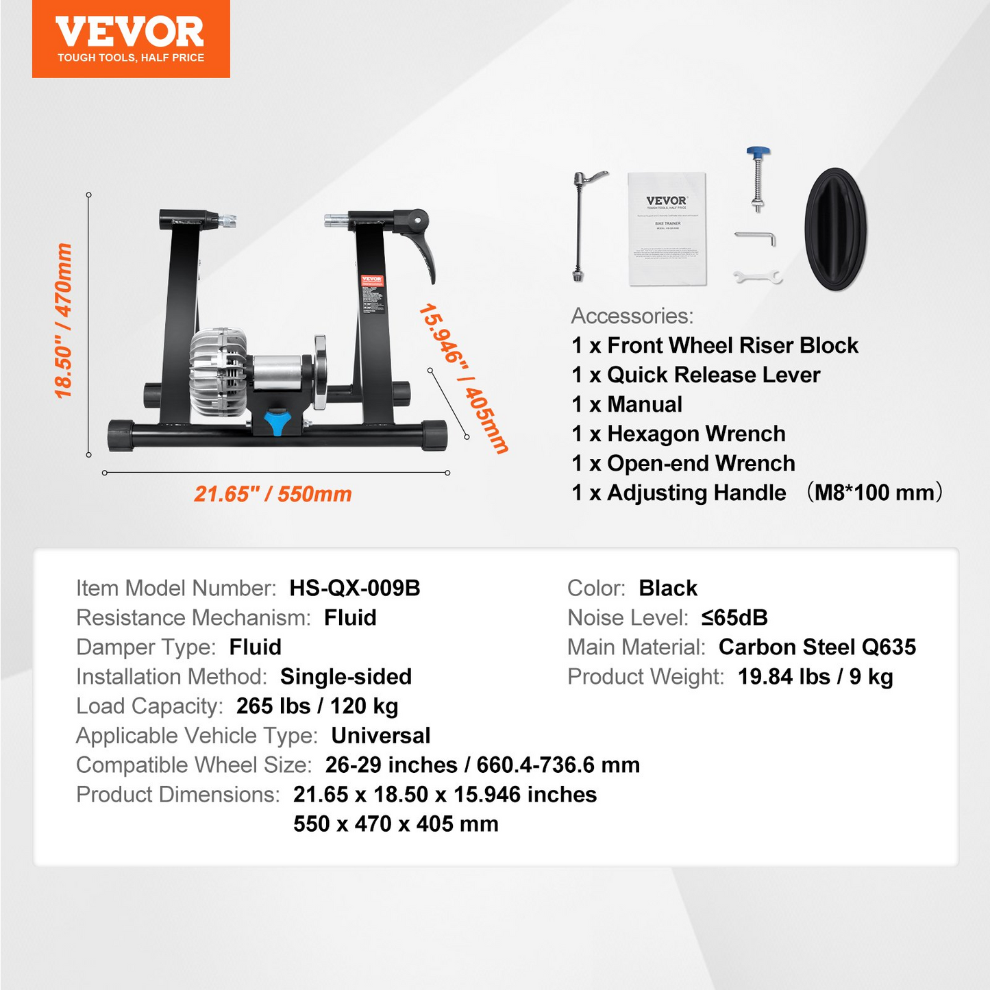 VEVOR Fluid Bike Trainer Stand, Portable Stationary Stand for 26"-29" Wheels