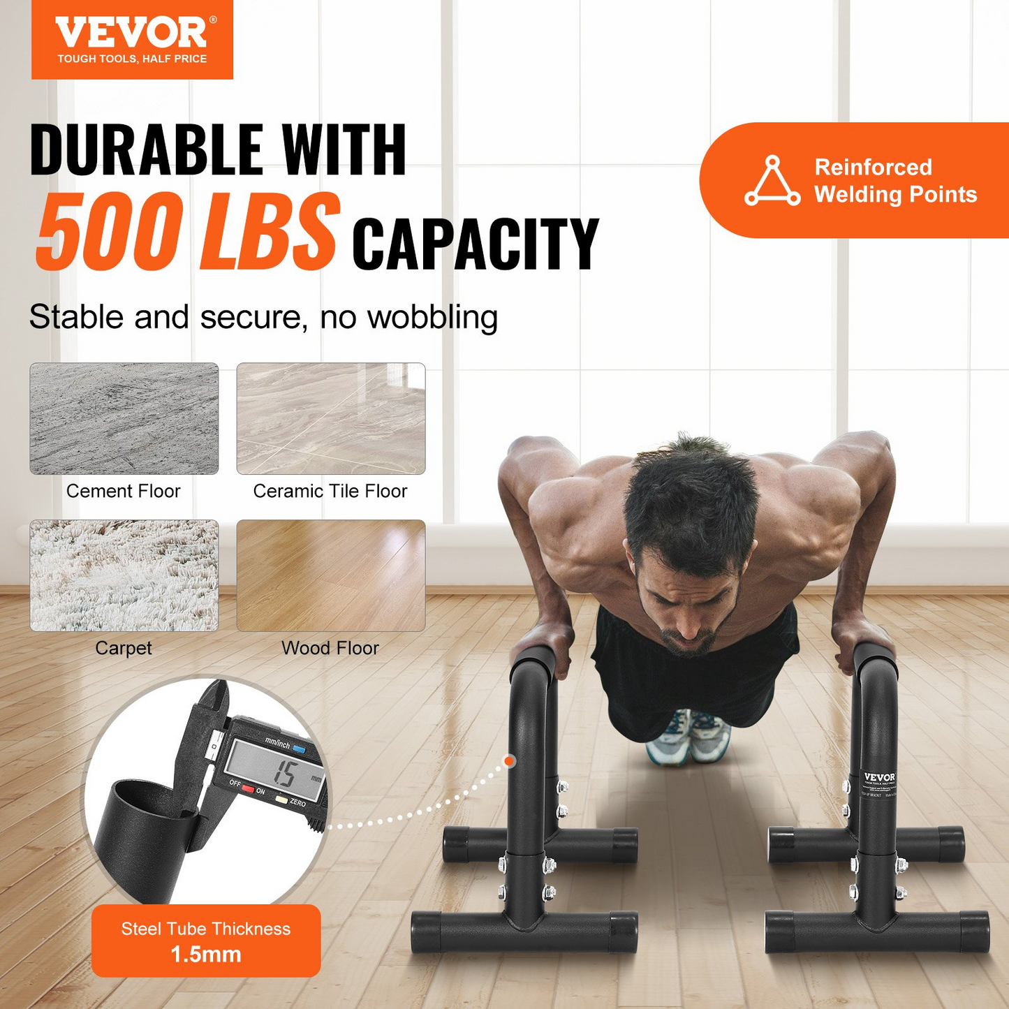 VEVOR Heavy Duty Dip Bars, 500 lbs Capacity, for Home Gym & Outdoor Training