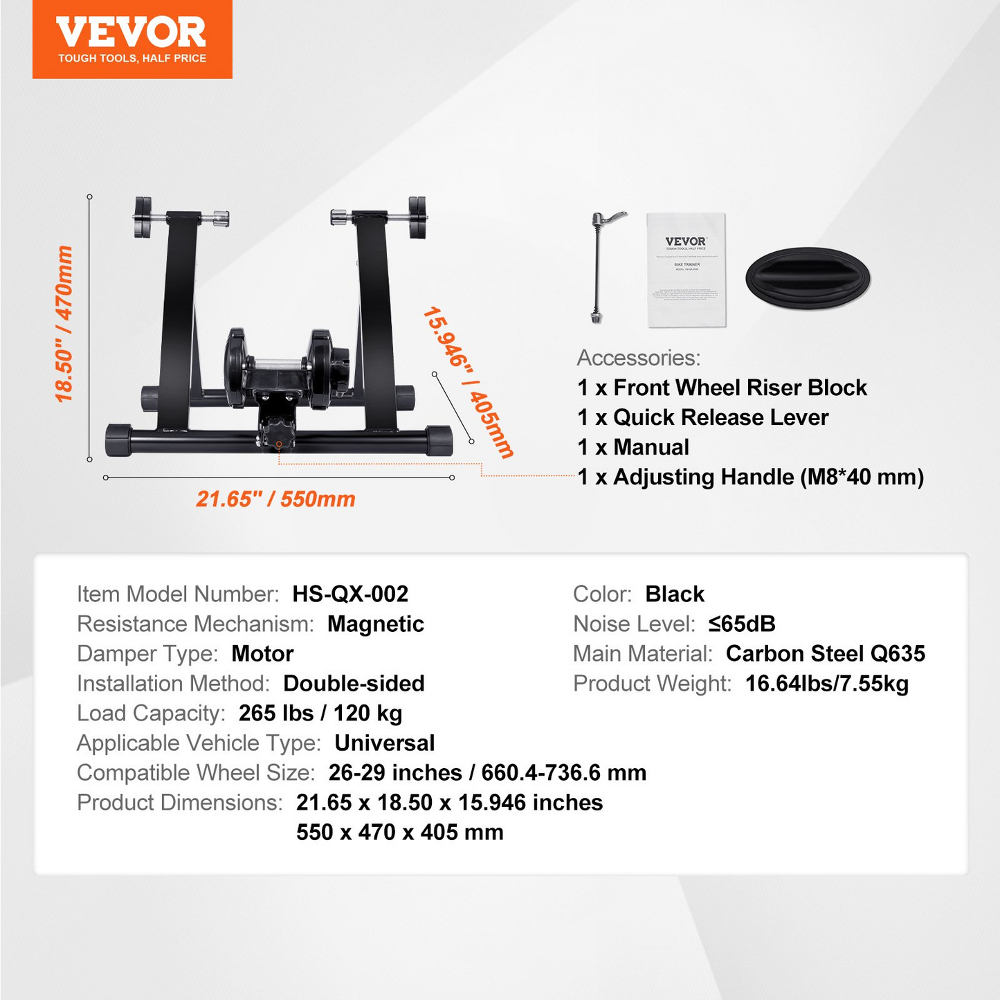 VEVOR Magnetic Bike Trainer Stand, Portable Stationary Stand for 26"-29" Wheels