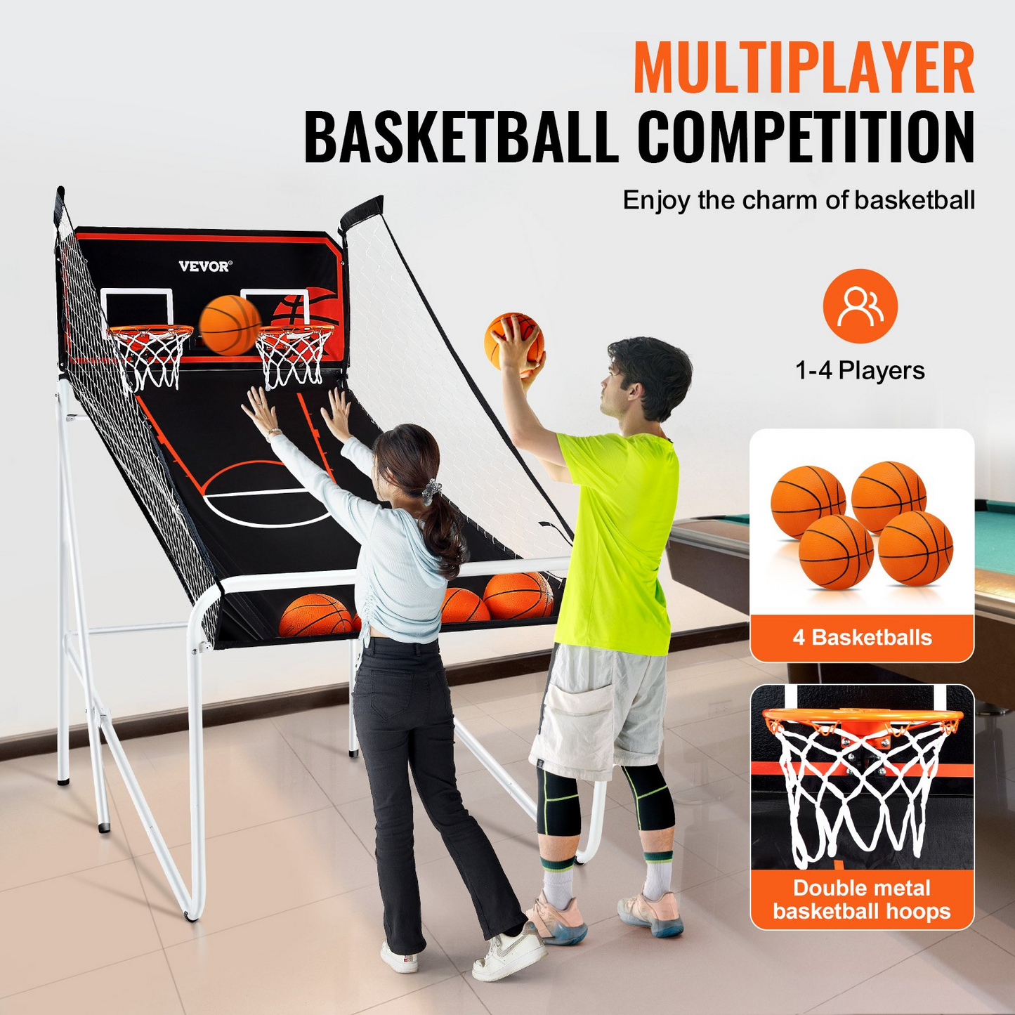 VEVOR Foldable Basketball Arcade Game, 2-Player Indoor Hoops with 8 Modes & Scoreboard