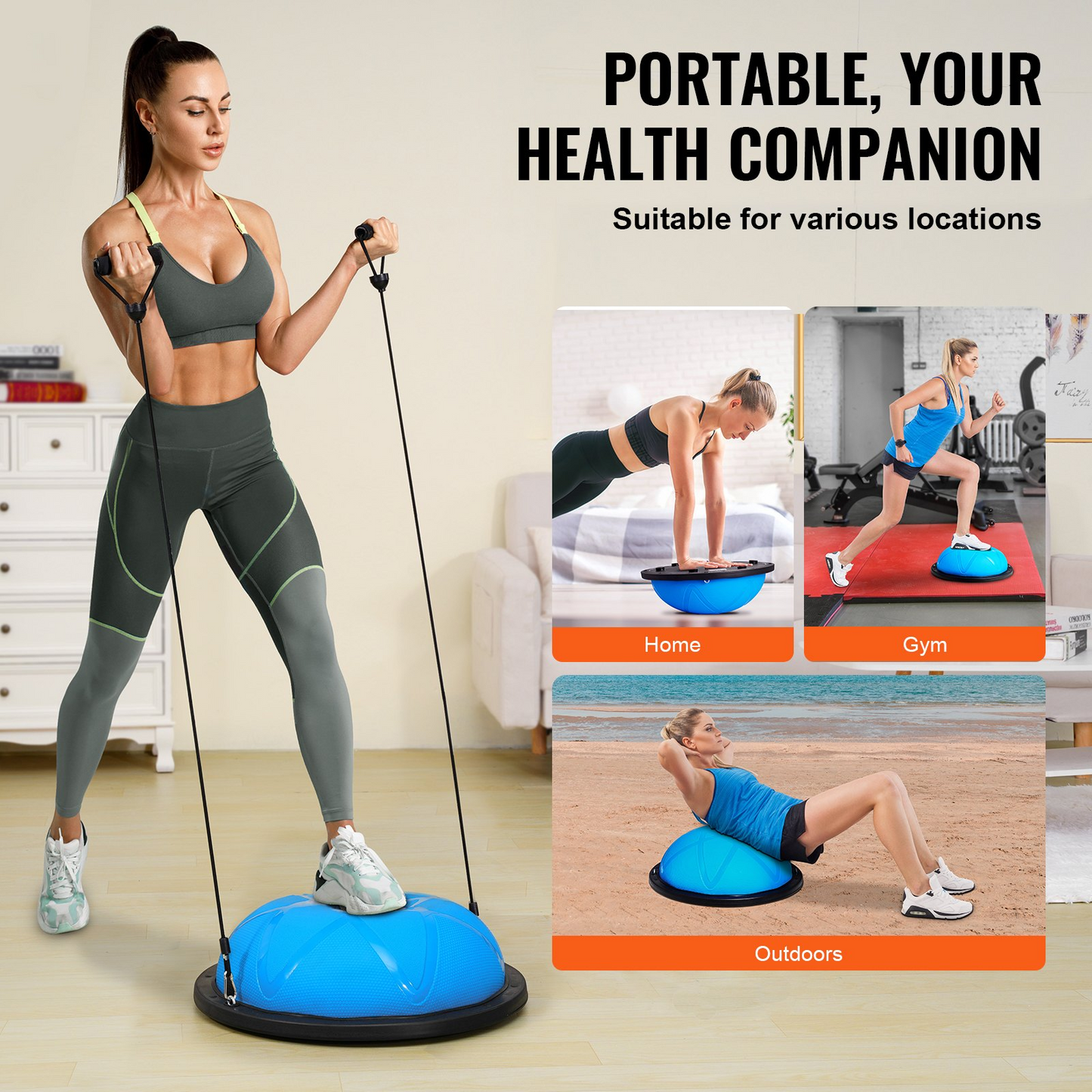 VEVOR 23" Half Balance Ball Trainer, 660 lbs Capacity with Bands & Pump, Blue