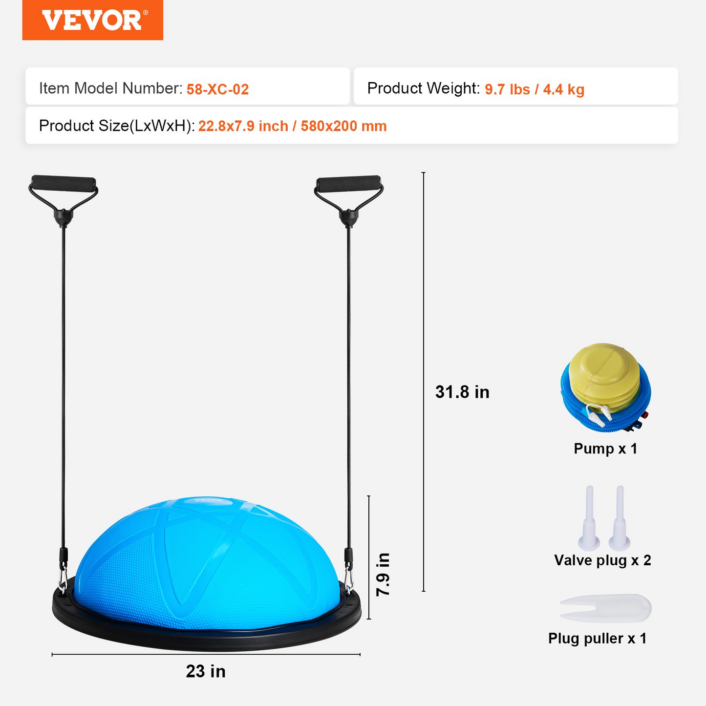 VEVOR 23" Half Balance Ball Trainer, 660 lbs Capacity with Bands & Pump, Blue