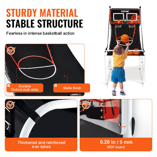 VEVOR Foldable Basketball Arcade Game, 2-Player Indoor Hoops with 8 Modes & LCD Scoreboard