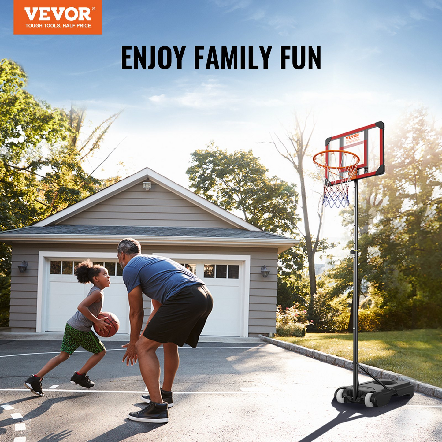 VEVOR Portable Basketball Hoop, 5-7 ft Adjustable Height with 28" Backboard