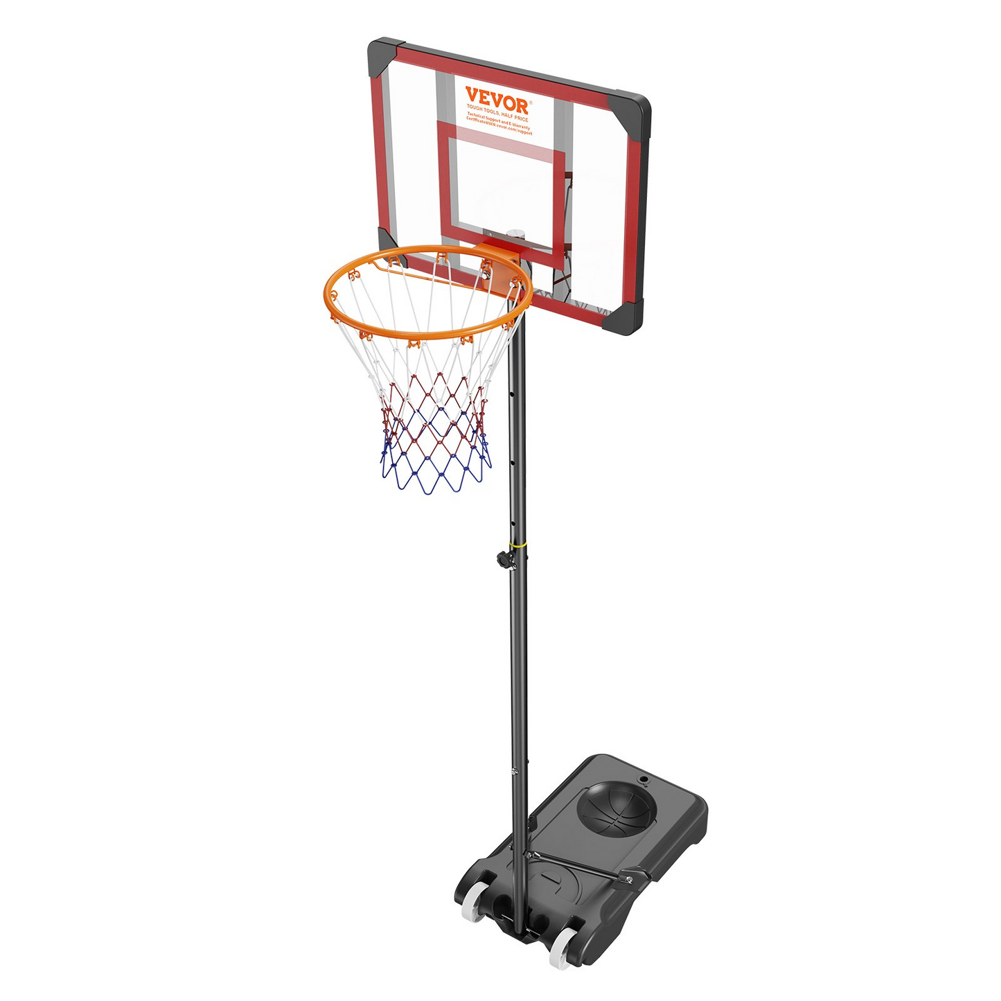 VEVOR Portable Basketball Hoop, 5-7 ft Adjustable Height with 28" Backboard