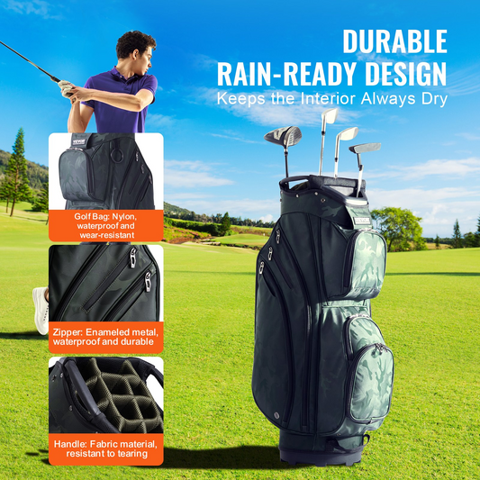 VEVOR Golf Cart Bag, 14-Way Divider, 36" with 11 Pockets & Strap, Army Green