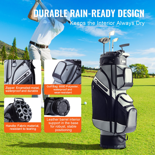 VEVOR Golf Cart Bag, 14-Way Divider, 41" with 13 Pockets & Strap, Black Color-Block