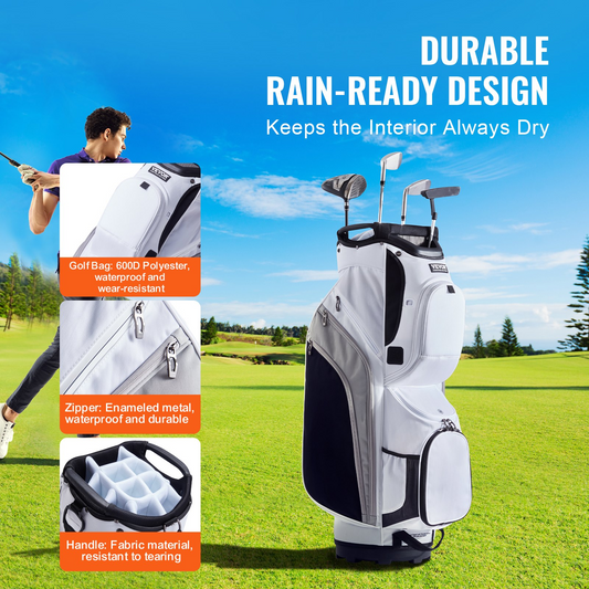 VEVOR Golf Cart Bag, 14-Way Divider, 36" with 13 Pockets & Strap, White Color-Block