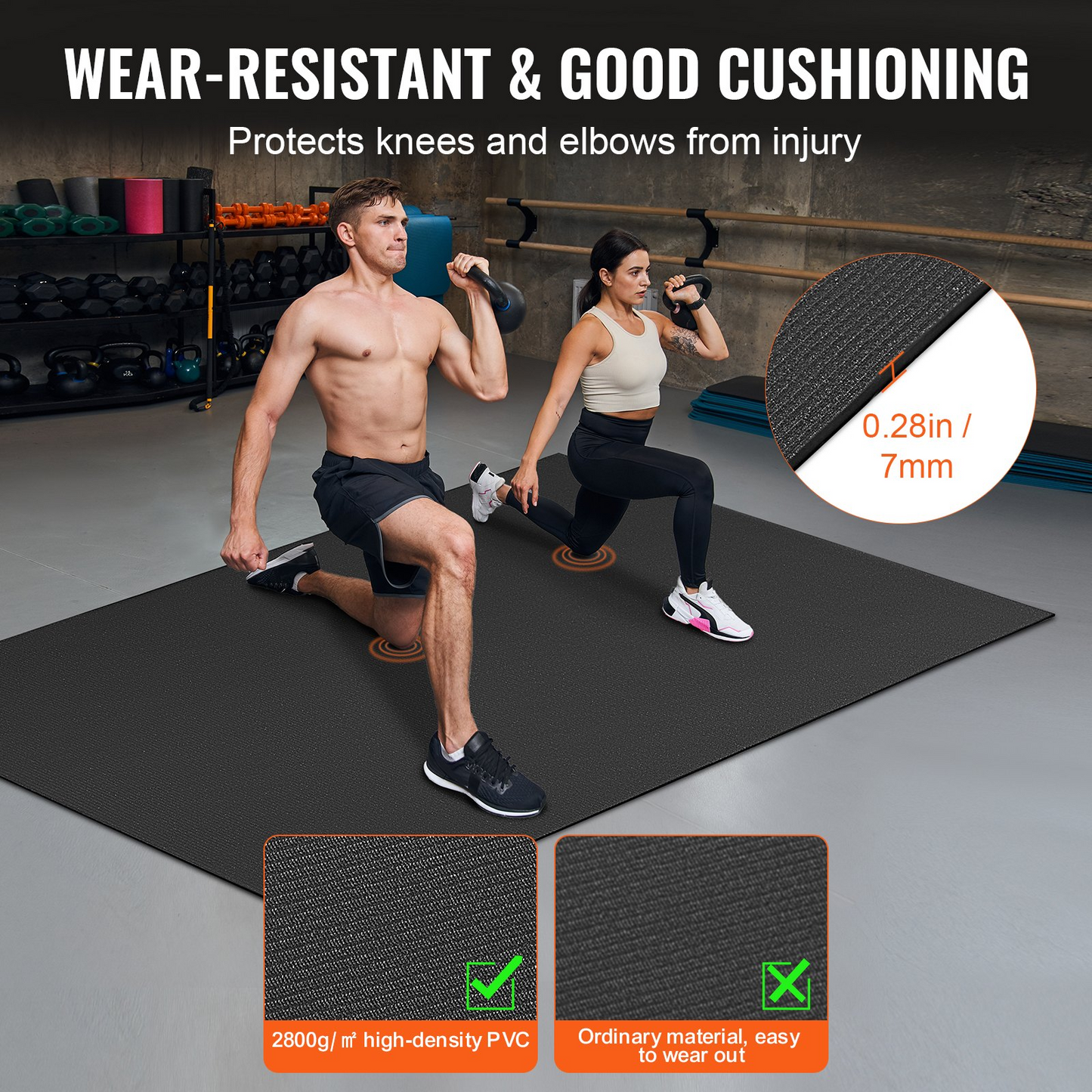 VEVOR 6x4ft Non-Slip Exercise Mat, High-Density Yoga Mat with Bag & Strap