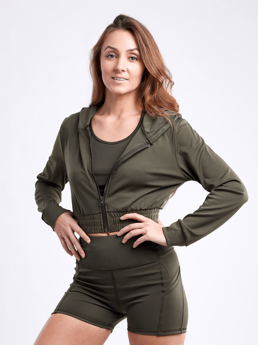 JupiterGear - Athletic Zip-Up Crop Hoodie Jacket