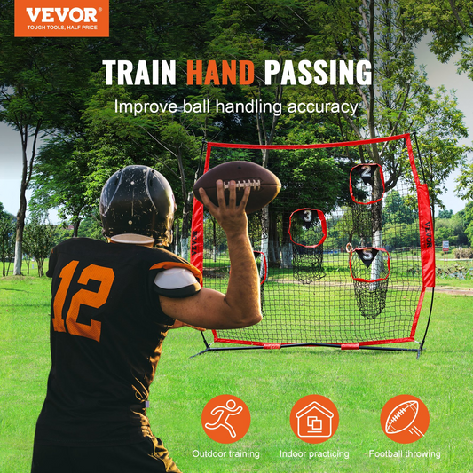 VEVOR 8x8 ft Football Throwing Net, 5-Target Training Net with Carry Case, Red