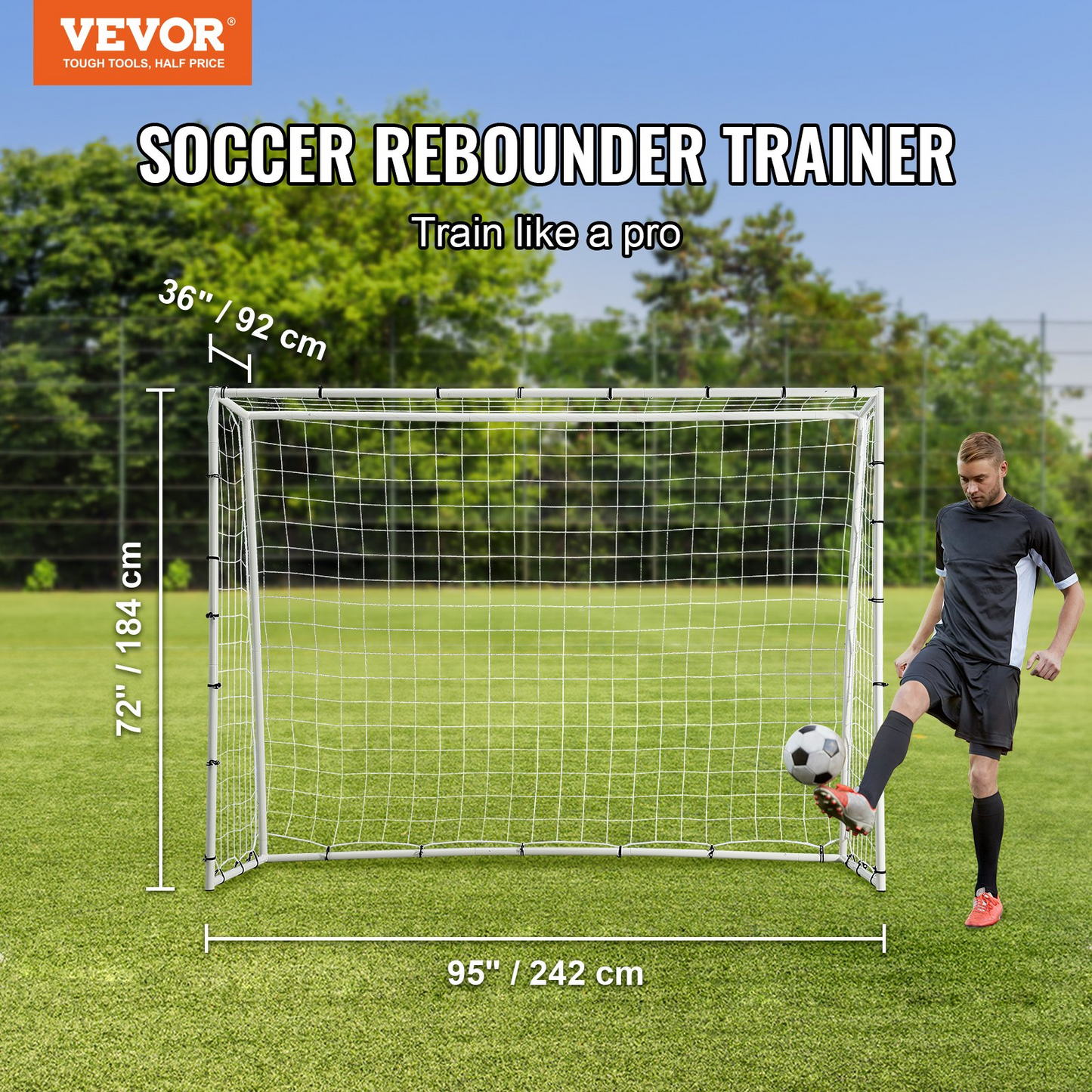 VEVOR 8x6FT Soccer Rebound Trainer, Double-Sided Net for Solo Training & Passing
