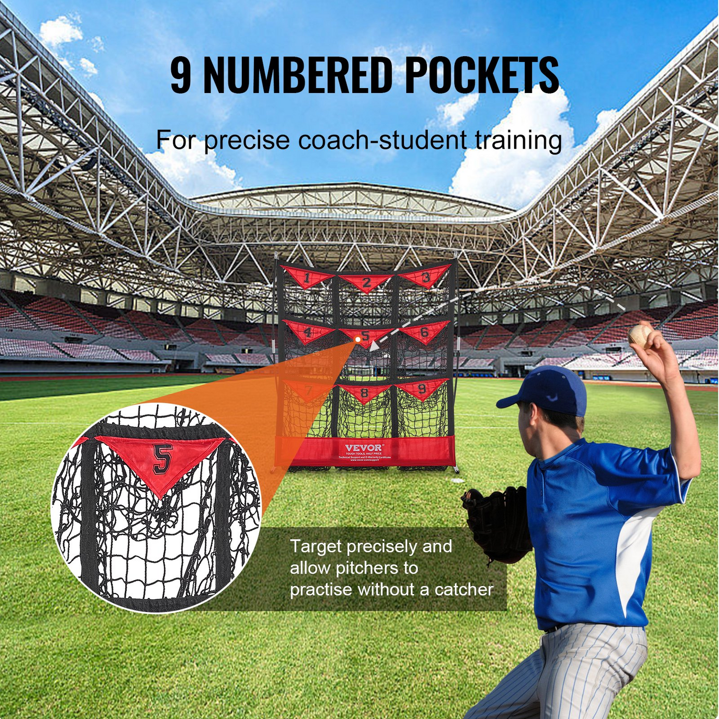 VEVOR 9-Hole Baseball Net, 36"x30" Portable Trainer with Strike Zone & Carry Bag