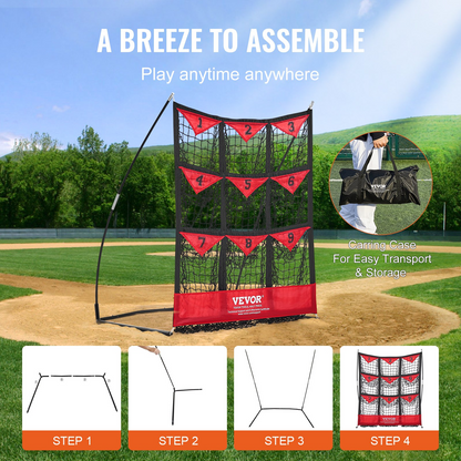 VEVOR 9-Hole Baseball Net, 36"x30" Portable Trainer with Strike Zone & Carry Bag