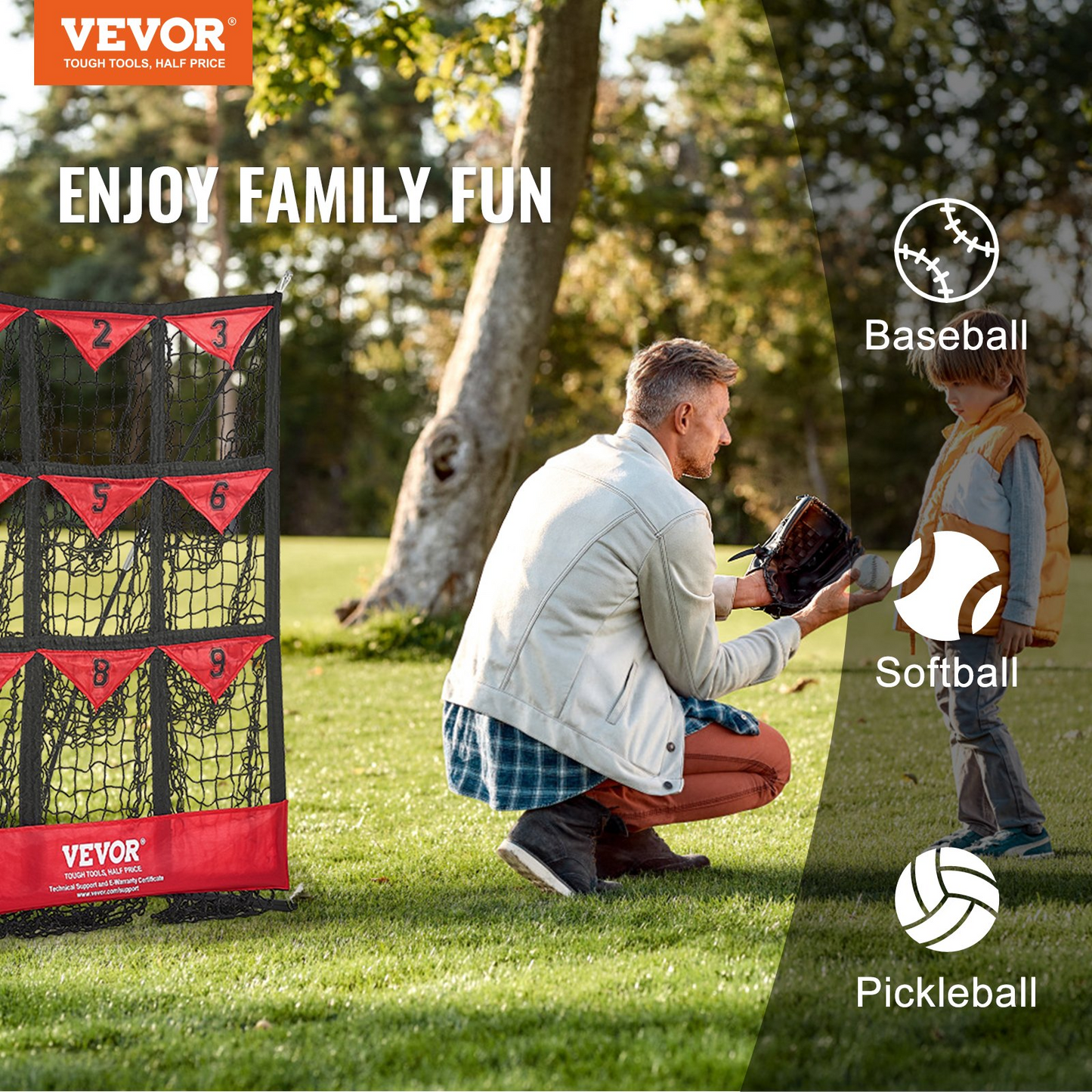VEVOR 9-Hole Baseball Net, 36"x30" Portable Trainer with Strike Zone & Carry Bag