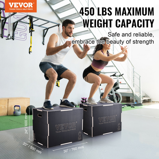 VEVOR 3-in-1 Wooden Plyometric Jump Box, 30/24/20 Inch Anti-Slip Step Box, Black