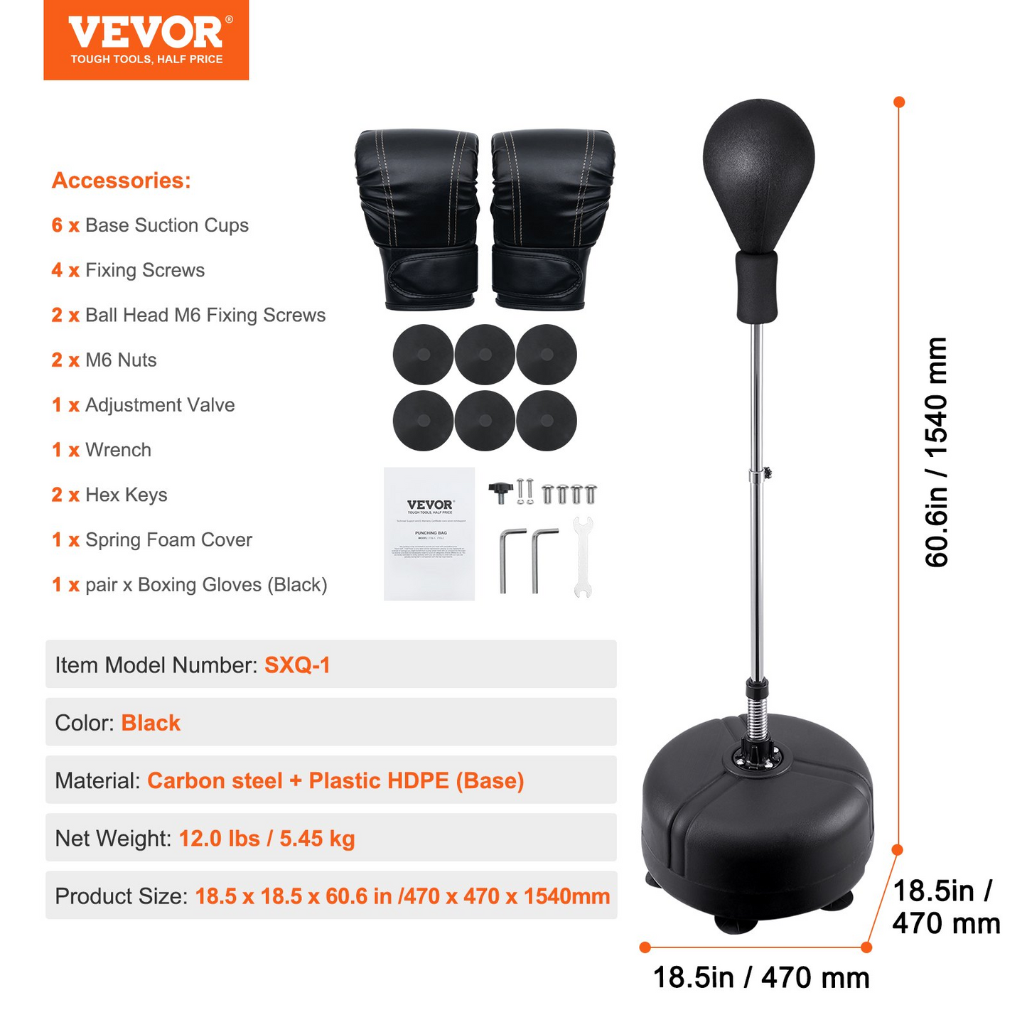 VEVOR Adjustable Punching Bag Set, Free Standing Reflex Bag with Gloves