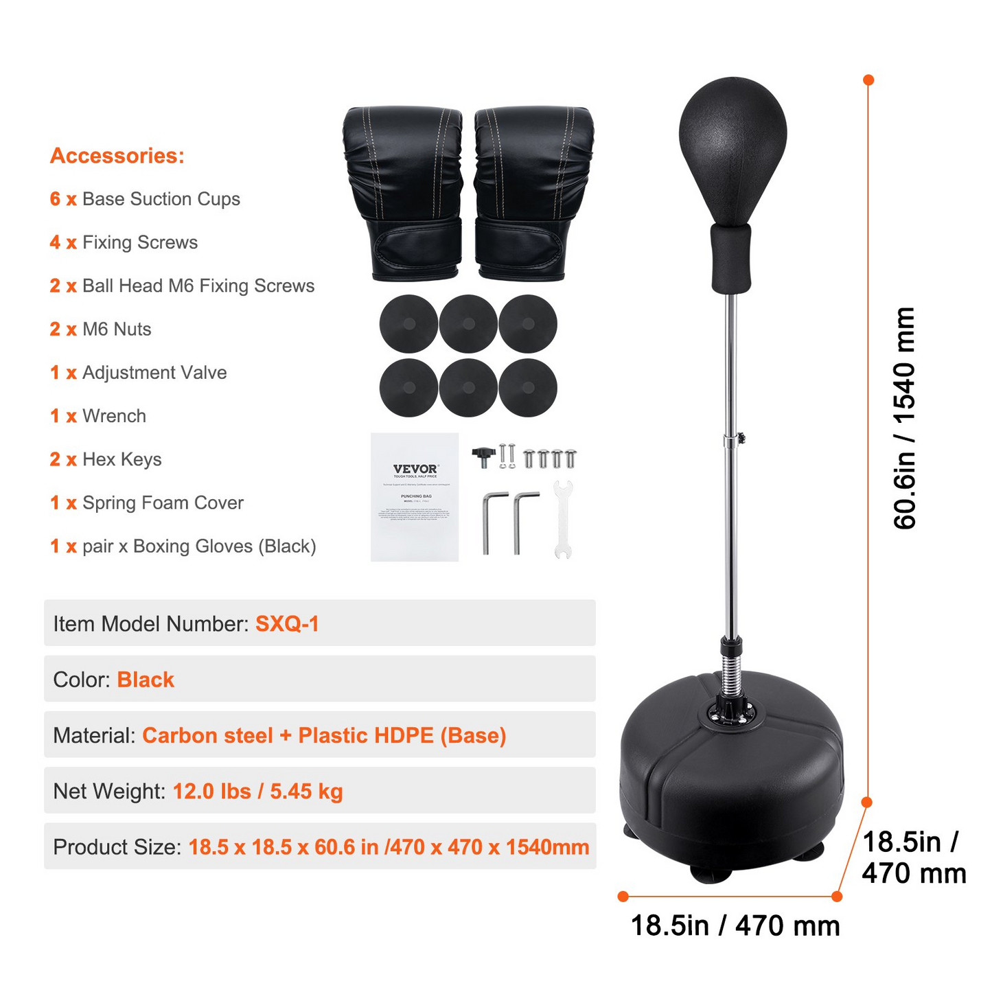 VEVOR Adjustable Punching Bag Set, Free Standing Reflex Bag with Gloves