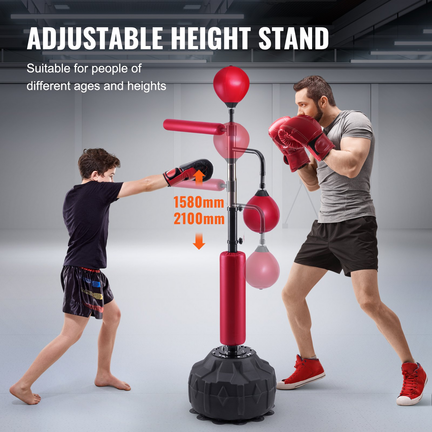 VEVOR Adjustable Boxing Speed Trainer, Free Standing Punching Bag with Gloves, Red