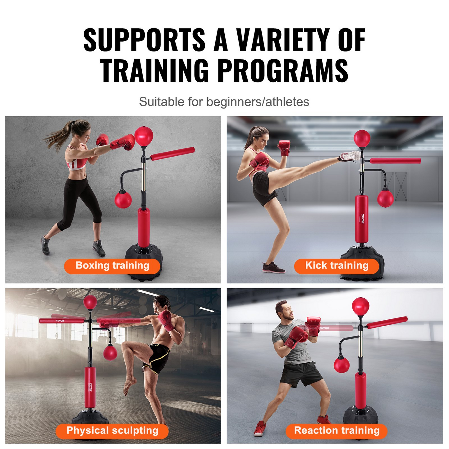 VEVOR Adjustable Boxing Speed Trainer, Free Standing Punching Bag with Gloves, Red