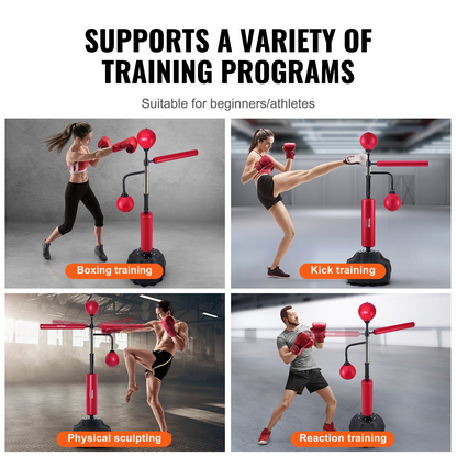 VEVOR Adjustable Boxing Speed Trainer, Free Standing Punching Bag with Gloves, Red