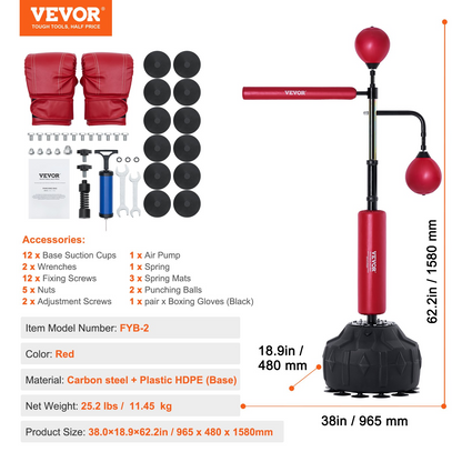VEVOR Adjustable Boxing Speed Trainer, Free Standing Punching Bag with Gloves, Red