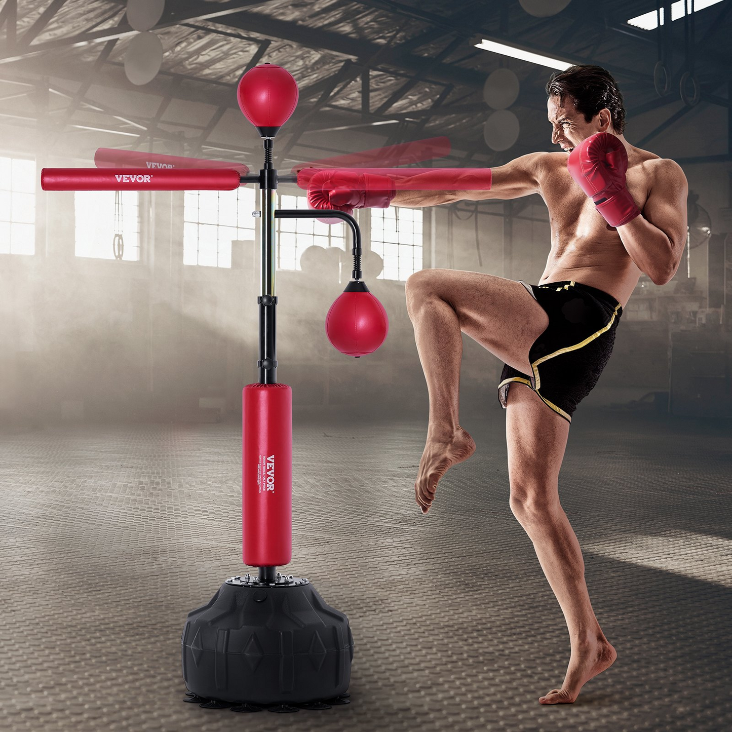 VEVOR Adjustable Boxing Speed Trainer, Free Standing Punching Bag with Gloves, Red