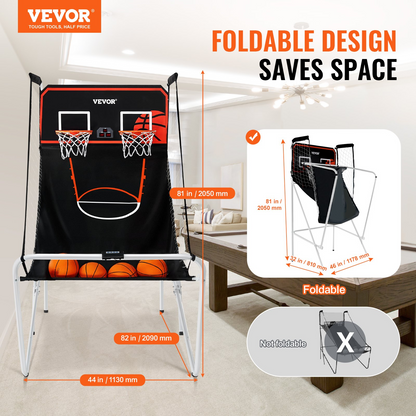 VEVOR Foldable Basketball Arcade Game, 2-Player Indoor Hoops with 8 Modes & Scoreboard