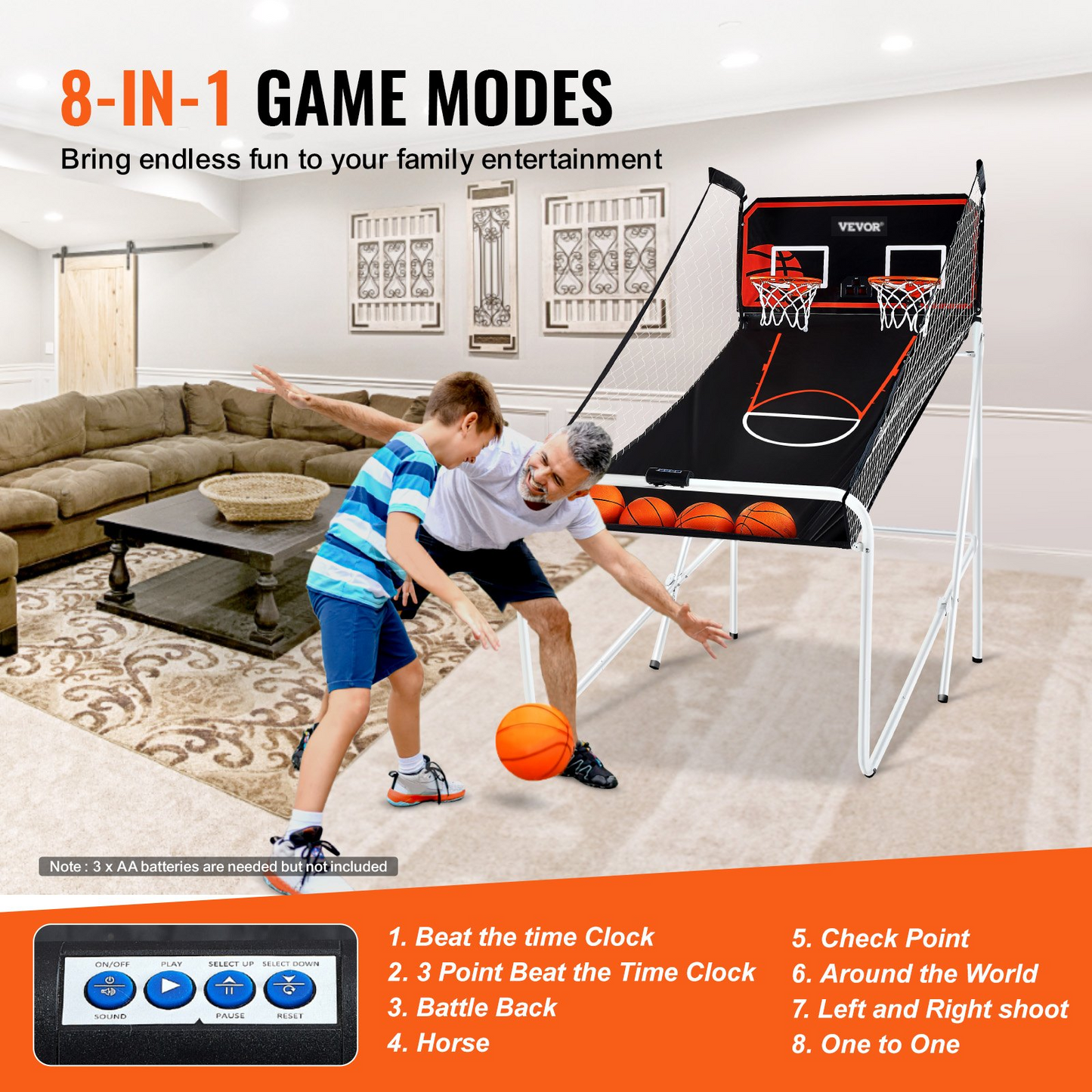 VEVOR Foldable Basketball Arcade Game, 2-Player Indoor Hoops with 8 Modes & Scoreboard
