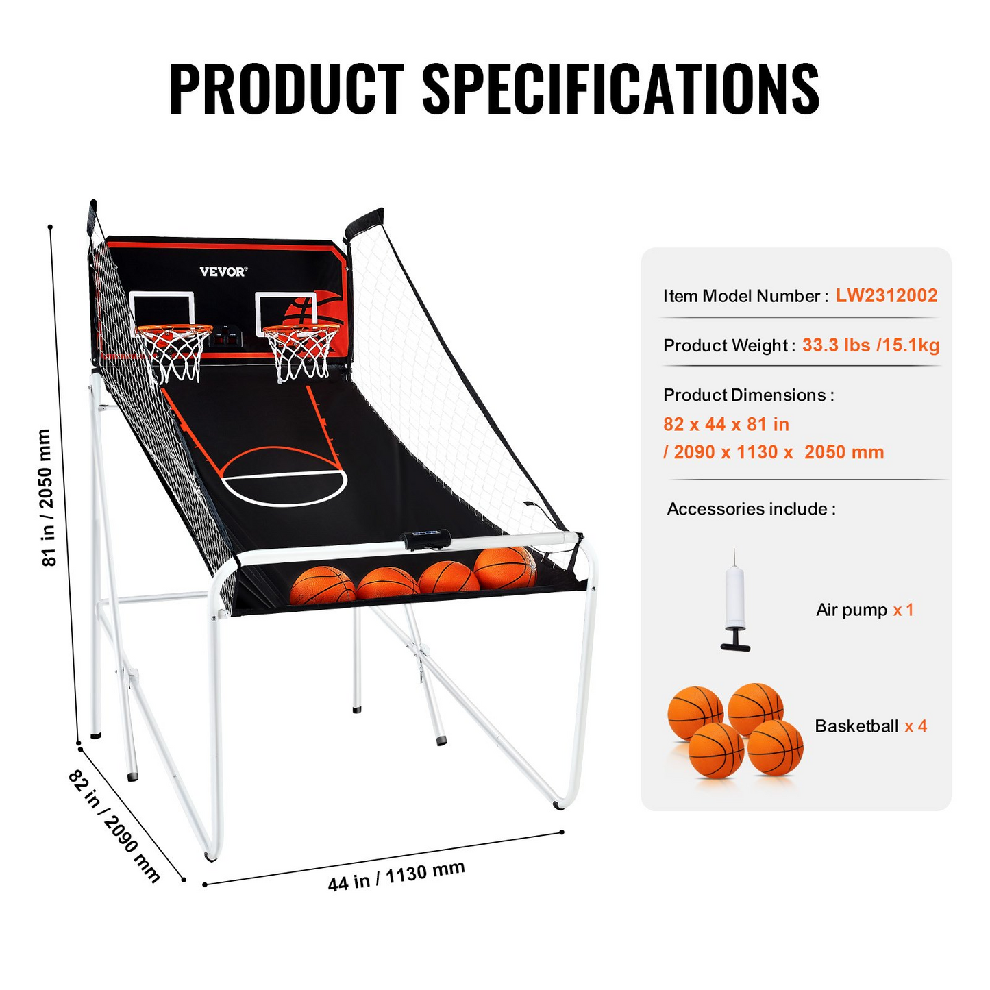 VEVOR Foldable Basketball Arcade Game, 2-Player Indoor Hoops with 8 Modes & Scoreboard