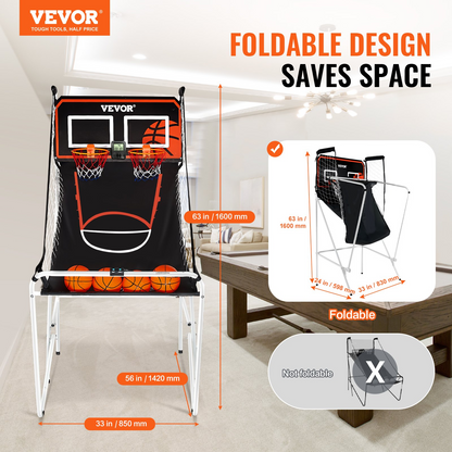 VEVOR Foldable Basketball Arcade Game, 2-Player Indoor Hoops with 8 Modes & LCD Scoreboard