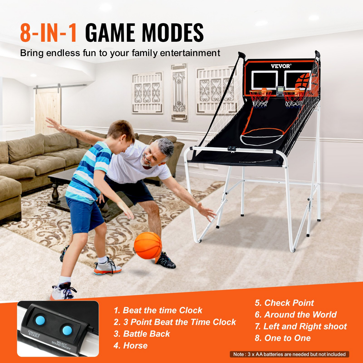 VEVOR Foldable Basketball Arcade Game, 2-Player Indoor Hoops with 8 Modes & LCD Scoreboard