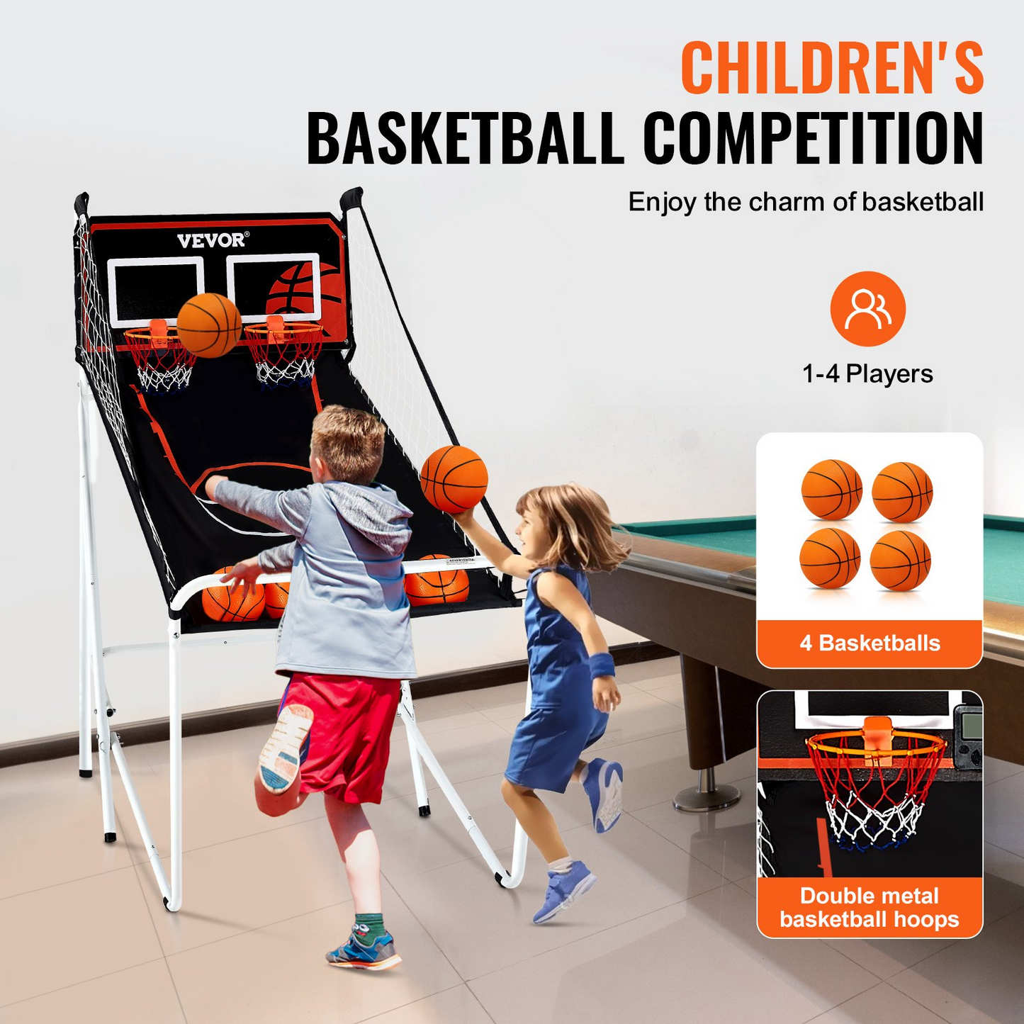 VEVOR Foldable Basketball Arcade Game, 2-Player Indoor Hoops with 8 Modes & LCD Scoreboard