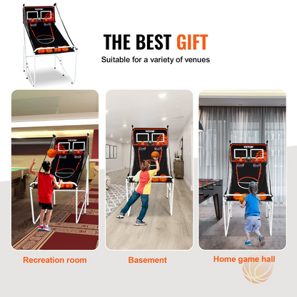 VEVOR Foldable Basketball Arcade Game, 2-Player Indoor Hoops with 8 Modes & LCD Scoreboard