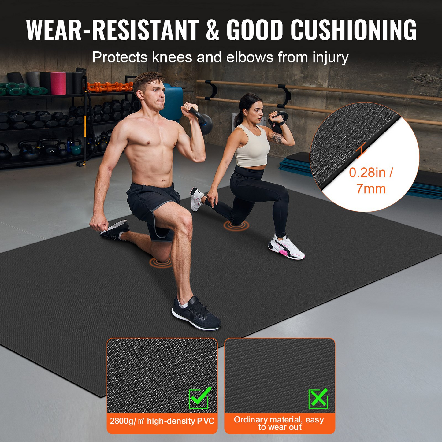 VEVOR 10x6ft Non-Slip Exercise Mat, High-Density Yoga Mat with Bag & Strap